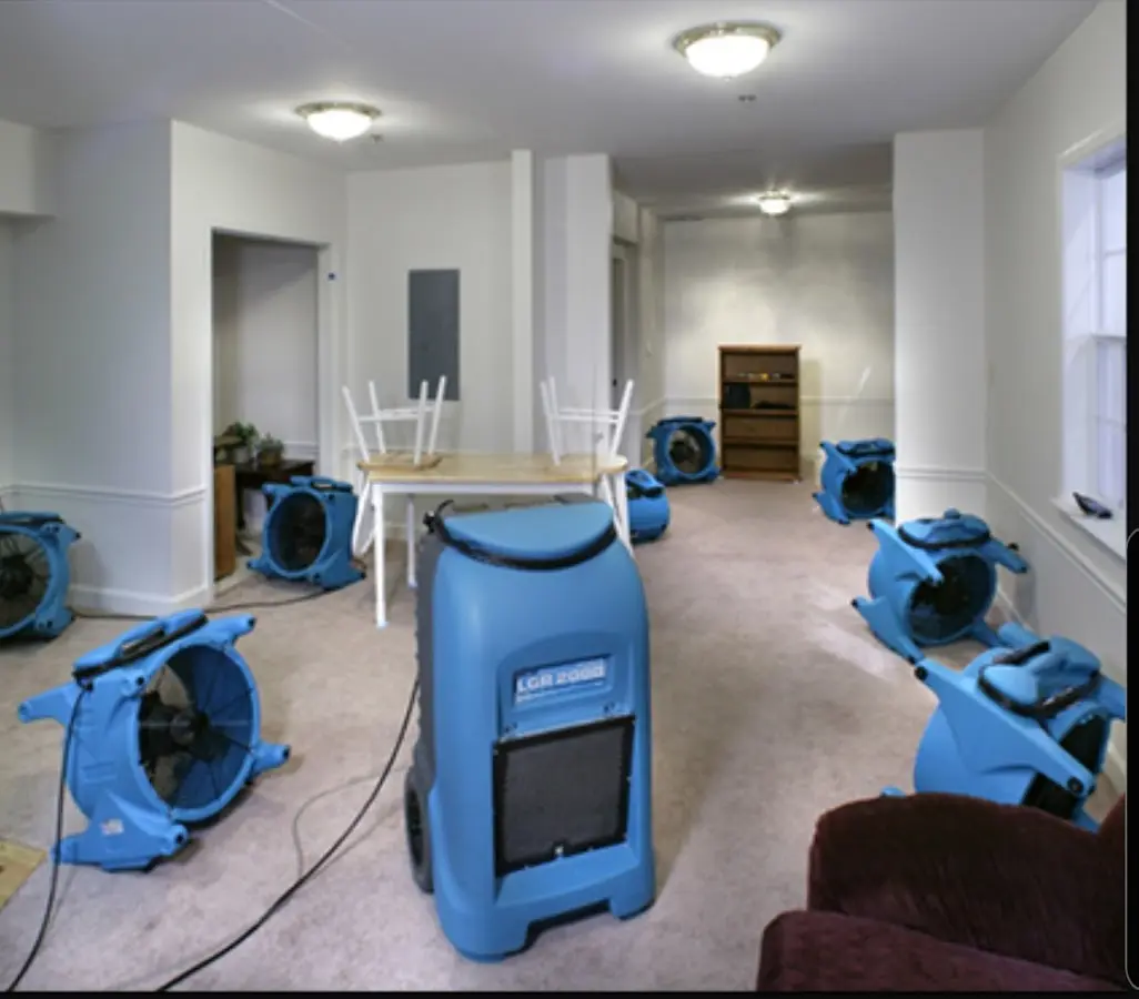 Air movers and dehumidifier setup for Water Extraction & Removal in Vernon